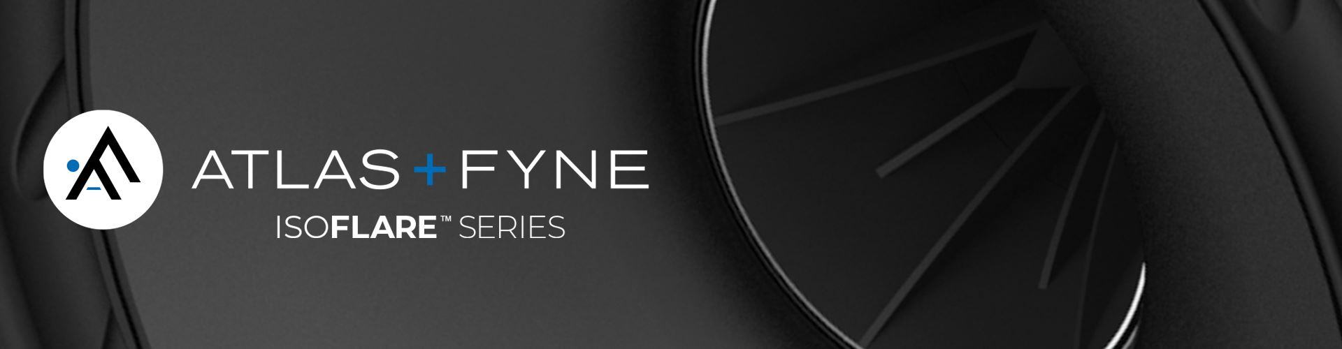 black disc with Atlas + Fyne Audio Isoflare Series words