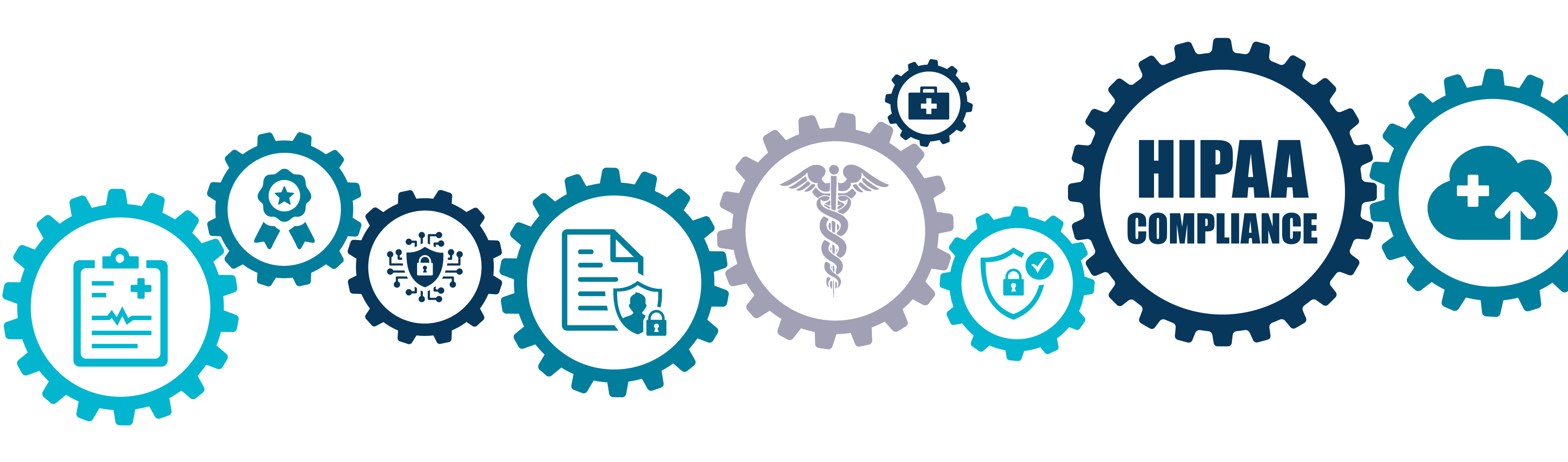 gears with medical icons and HIPAA compliance text