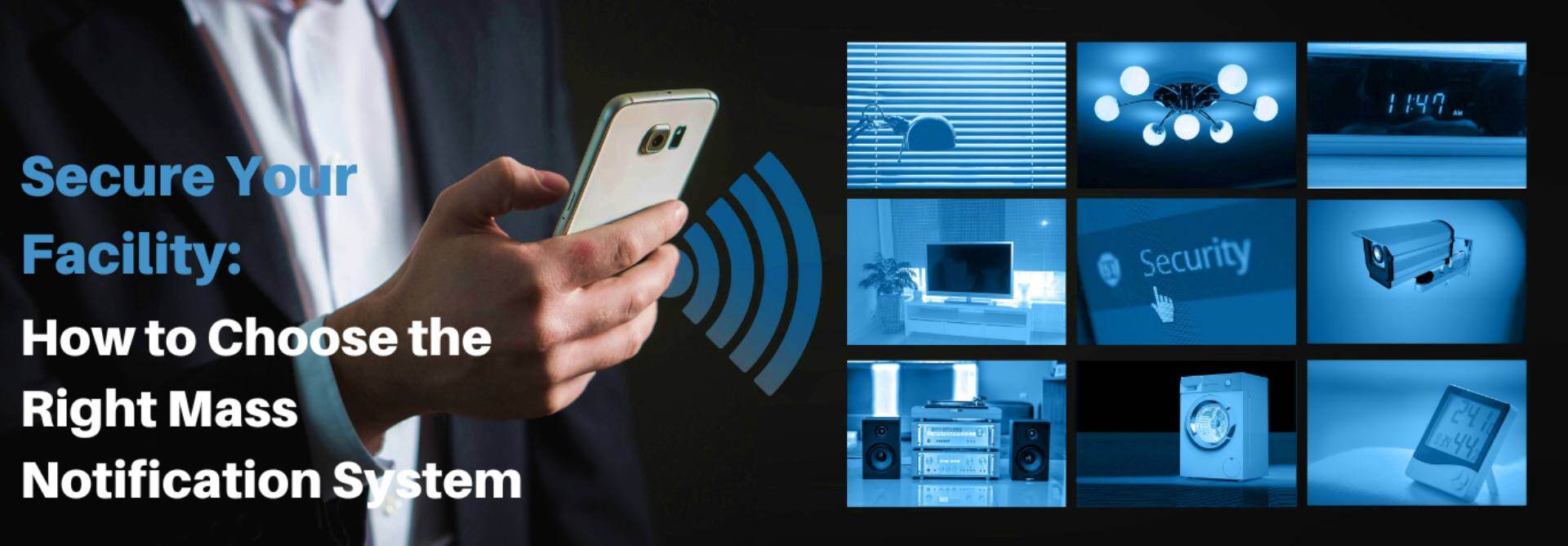 mass notification systems showing security applications and a hand with a phone